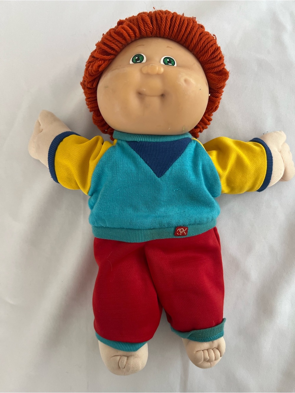 Vintage hasbro cabbage patch Kids Plush Doll in Red, Teal & Yellow